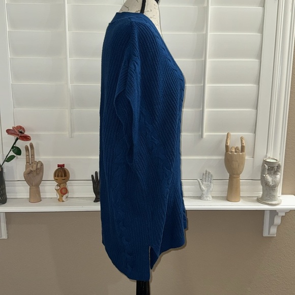 J.JILL V-NECK CABLE VEST PEACOCK BLUE - Picture 6 of 14